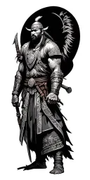 mongolian warrior including tech tattoo design idea