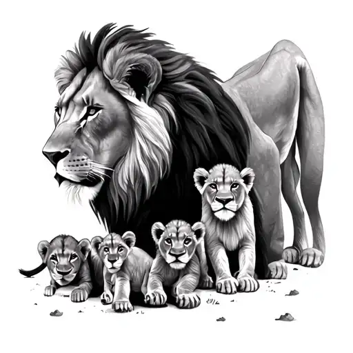Lion Lioness And 3 Cubs tattoo design idea