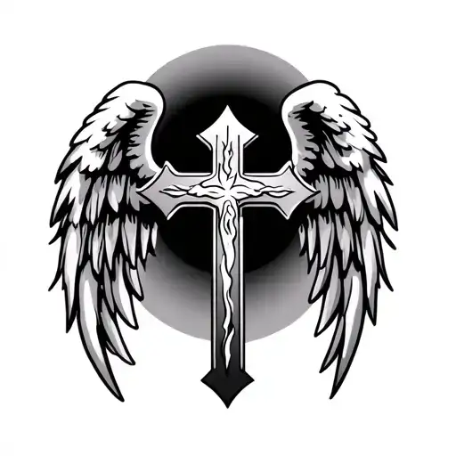 Christian cross with angel wings tattoo design idea