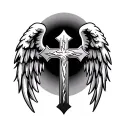 Christian cross with angel wings tattoo design idea