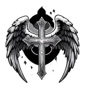 Christian cross with angel wings tattoo design idea