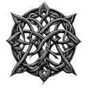 Show me an image of a Celtic Serch Bythol symbol with a tree of life intertwined and connected on the top of the symbol tattoo design idea
