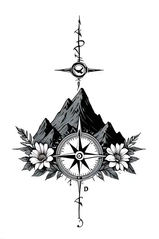 sternum tatoo compass, mountains, florals chest tattoo tattoo design idea