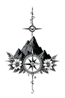 sternum tatoo compass, mountains, florals chest tattoo tattoo design idea