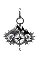 sternum tatoo compass, mountains, florals chest tattoo tattoo design idea