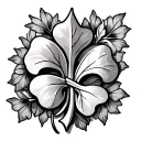 breast cancer and clover leaf and fleur de lis leaf tattoo design idea