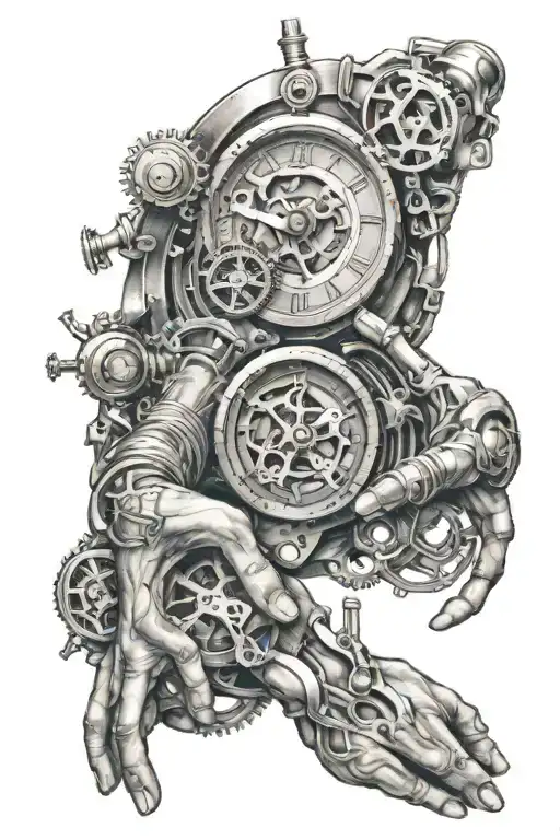 dad son holding hands clock mechanism intertwined tattoo design idea