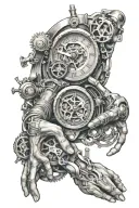 dad son holding hands clock mechanism intertwined tattoo design idea