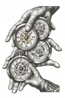 dad son holding hands clock mechanism intertwined tattoo design idea