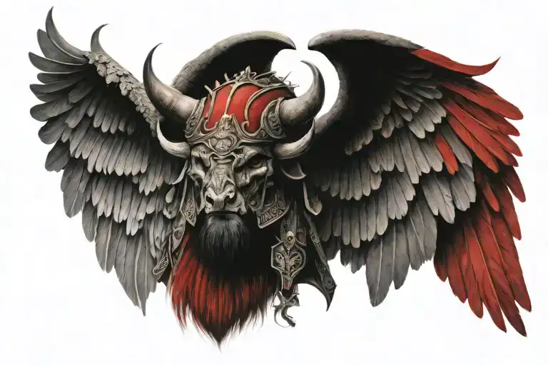 Red Ink Tattoo Ox head and hussar wings   tattoo design idea