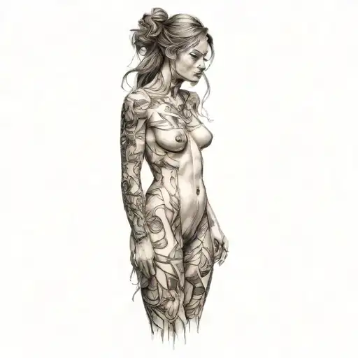 petite,nude,sexy,beautifull,full body,female,worrior,anatomically correct,realism tattoo design idea