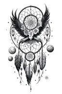 mandala dreamcatcher with phoenix, flowers and planets aligned tattoo design idea