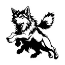 “A minimalist single-line tattoo design of a leaping wolf. The artwork is created using a continuous black line that flo tattoo design idea