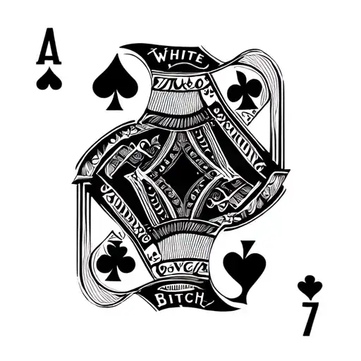 QOS tattoo design, queen of spades symbol, "WHITE BITCH" text, bold black tribal style, sharp lines, strong contrast, sy tattoo design idea