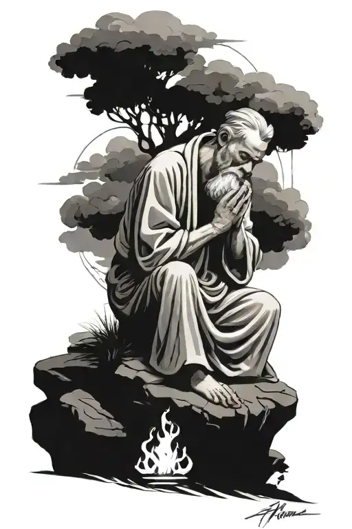 abraham praying at altar on a hill tattoo design idea