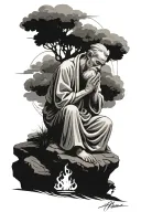 abraham praying at altar on a hill tattoo design idea