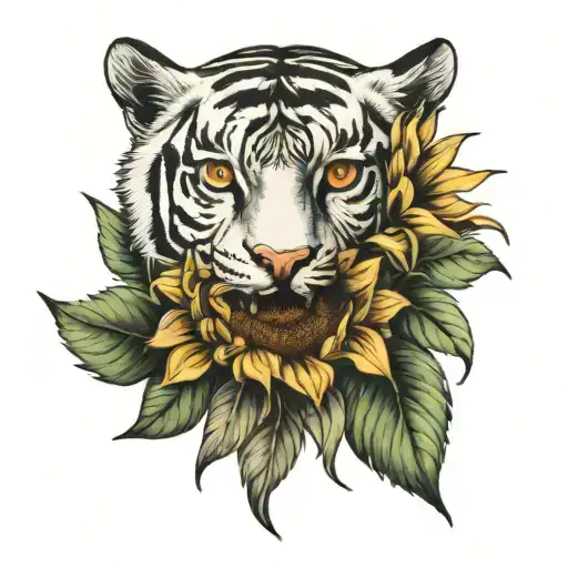 sunflower and white tiger eyes tattoo design idea