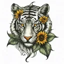 sunflower and white tiger eyes tattoo design idea