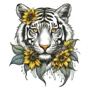 sunflower and white tiger eyes tattoo design idea