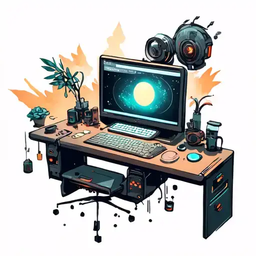 space, computer, tattoo design idea