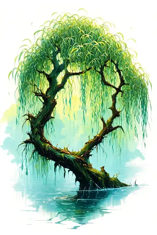 weeping willow flowing branch wrapped tattoo design idea