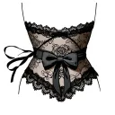 garter lace wrapped around thigh with bow tie tattoo design idea