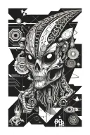 audio psychedelic alien sound engineer tattoo design idea