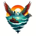 mountain and ocean traveller seeking truth tattoo design idea