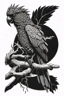 redtail black cockatoo sitting on a dead tree branch tattoo design idea