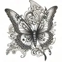 butterfly flying with gojo eye inside representing tattoo design idea