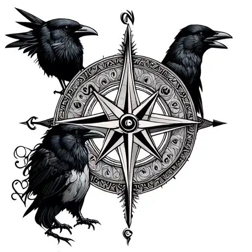 Viking Tennant woman Two crows and northern and yggdrasil compass tattoo design idea