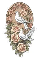 wreath of roses and one seated dove perched tattoo design idea
