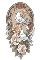 wreath of roses and one seated dove perched tattoo design idea