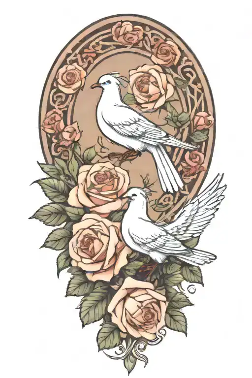 wreath of roses and one seated dove perched tattoo design idea