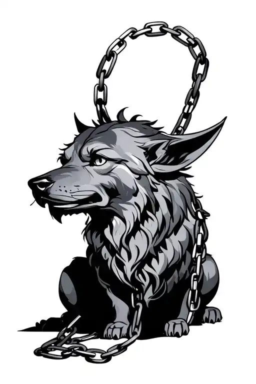 Cerberus with chains tattoo design idea