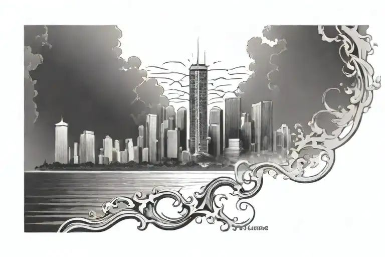 miami skyline tattoo design idea
