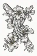 hands reaching towards each other / iris flowers tattoo design idea