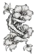 hands reaching towards each other / iris flowers tattoo design idea