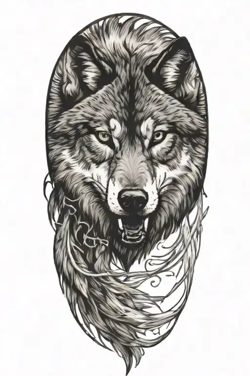 wolf head sideways tattoo design idea