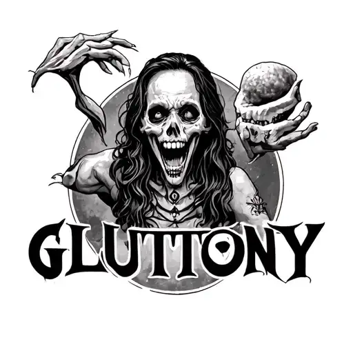 The word gluttony composed of images portraying the sin tattoo design idea