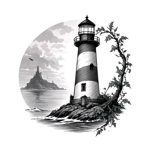 ivy lighthouse tattoo design idea