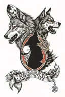 Wolf in 2 parts. One represents goodness, wisdom and kindness, the other wolf represents evil. With a moon tattoo design idea