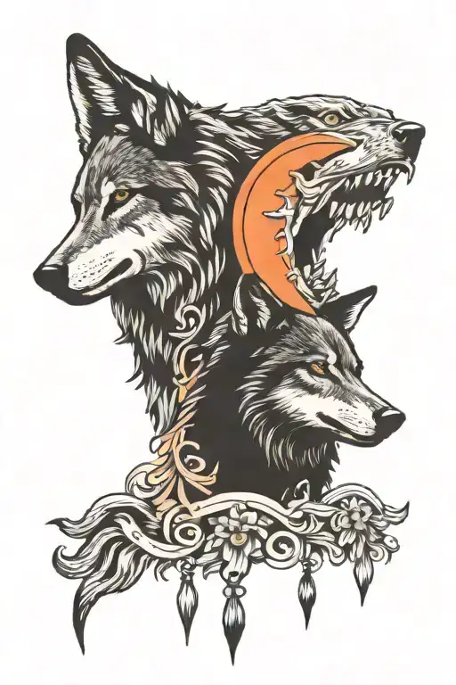 Wolf in 2 parts. One represents goodness, wisdom and kindness, the other wolf represents evil. With a moon tattoo design idea