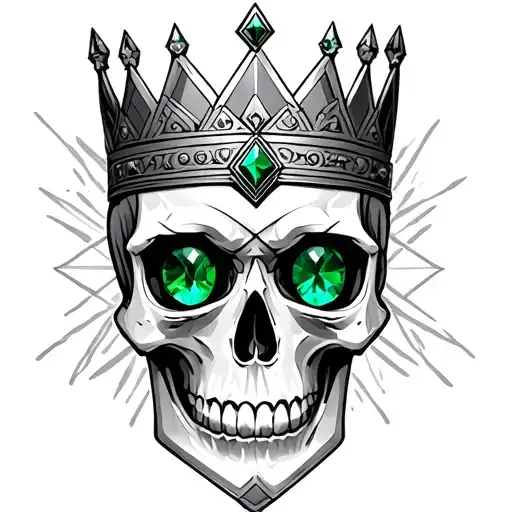 geometrical skull with emerald stone eyes and Irish high king crown  tattoo design idea