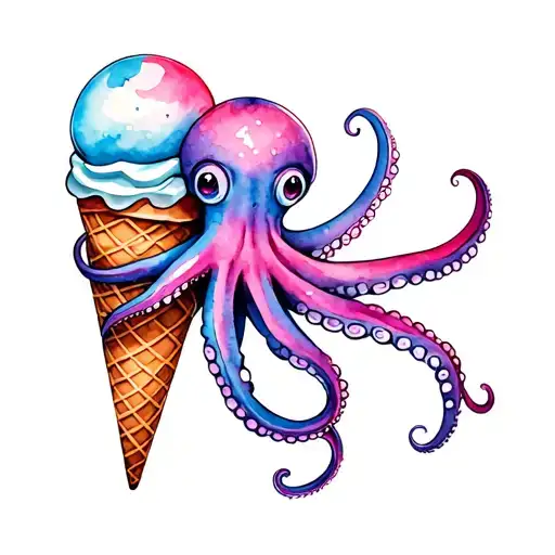 ice cream cone with an octopus  tattoo design idea