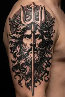 aquarius with poseidon trident tattoo design idea