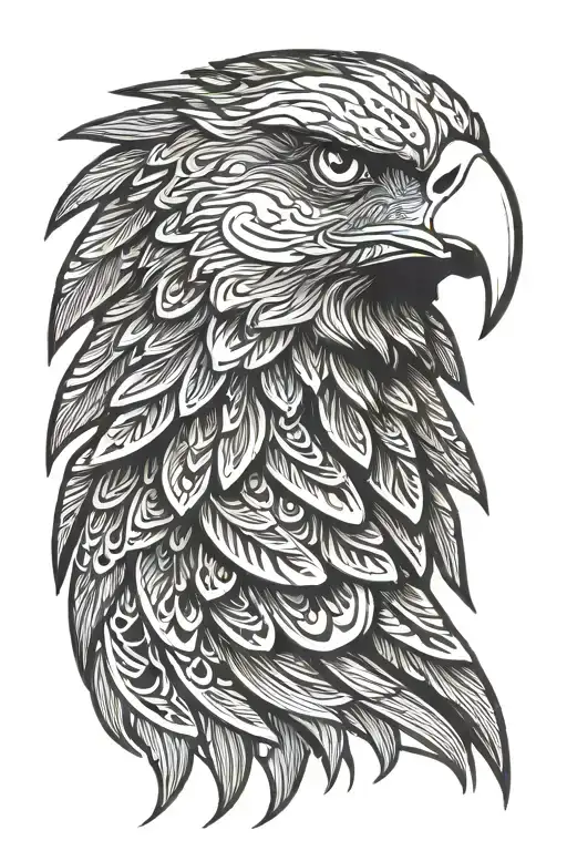 Polynesian eagle head profile holding tattoo design idea