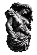 Roman statue torso with tattoos and sexy woman tattoo design idea