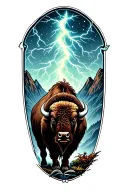 Bison, thunder storm, appalachain mountains, lightning tattoo design idea