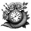 snail with roman clock and roses intertwined tattoo design idea